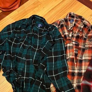 George Men's Casual Button Down Shirts - Green and Orange Plaid eb